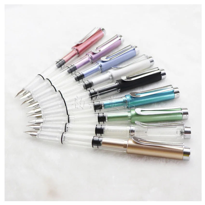 Medium Fine Copperplate Gold-Tipped Fountain Pen Transparent Plastic Gift Box School Students Finance 1pc/OEM with 1pc/opp Bag