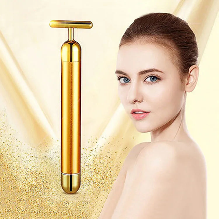 2025 New Arrivals Electric Vibration Home Use Jade Roller Massage Facial Massager 24k Gold Beauty Bar Skin Care Tools