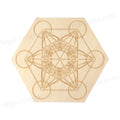 Tailai 8 Inch Hexagon Sacred Geometry Grid Board Stress Relief Mini Crystal Grid Set With Amethyst Laser Cut Wood