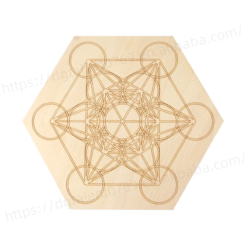 Tailai 8 Inch Hexagon Sacred Geometry Grid Board Stress Relief Mini Crystal Grid Set With Amethyst Laser Cut Wood