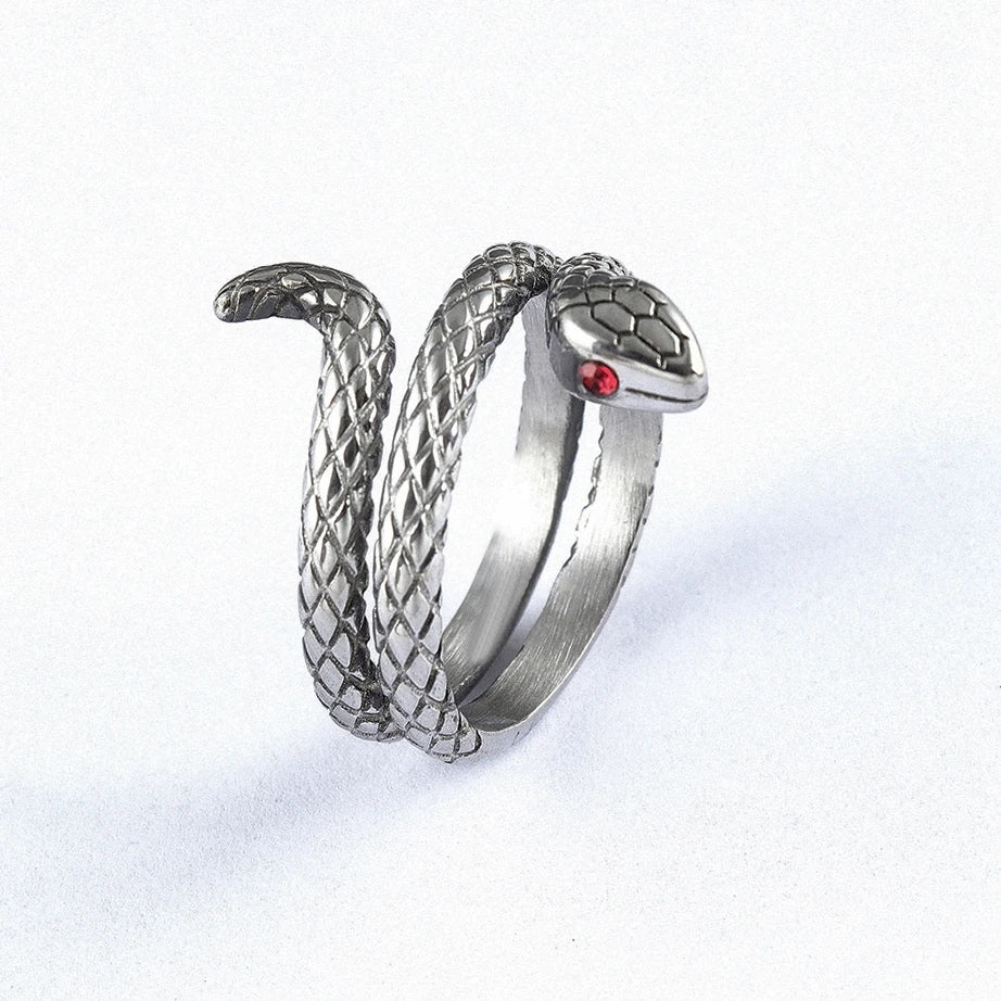Antique Siver Color Fashion Stainless Steel Punk Retro Animal Design Snake Ring Adjustable Exquisite Finger Ring for Man Women