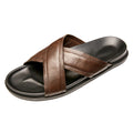 Trendy Men's Summer Genuine Leather Flip Flops Anti-Slip Soft Sole Sandals Outdoor Beach Top Layer Cowhide Slippers Custom Logo
