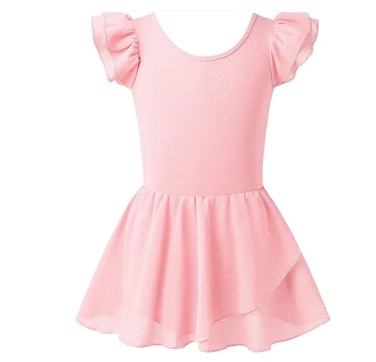 Ballet Pink Dance Leotards Ruffle Sleeves Ballet Tutu Dresses Performance Dance Wear for Girls