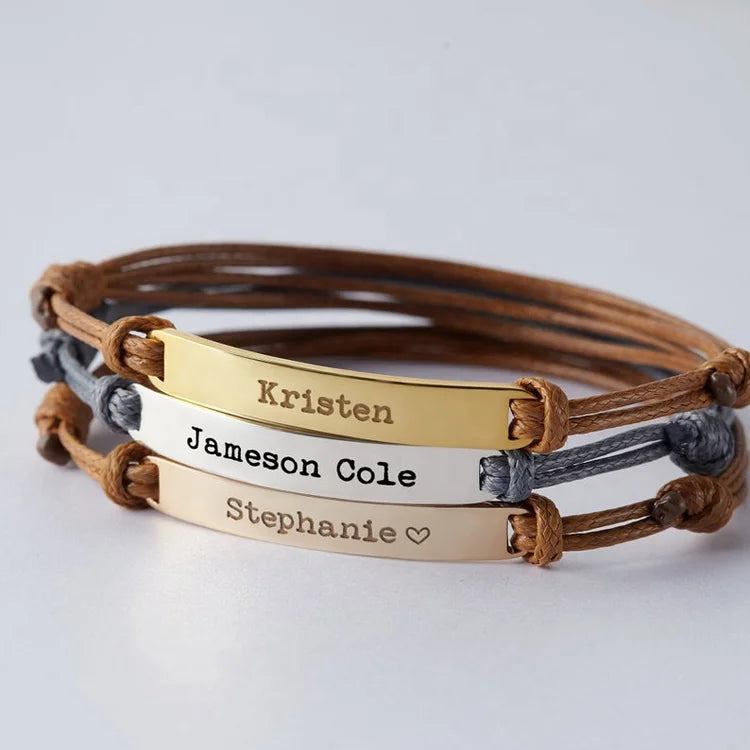 Engraving Personalized ID logo Bracelet Stainless Steel Silver 18k Gold Rectangular Stamping Blanks bar Charm Macrame Bracelets MegaBDM