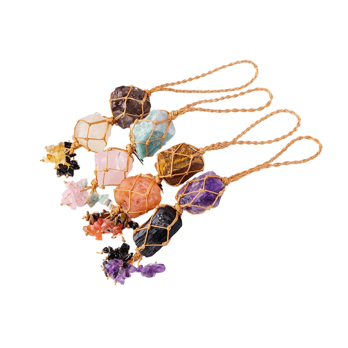 Factory Price Natural Stone Amethyst Clear Quartz Net Hanging Handmade Irregular Crystal Car Pendant for Decor