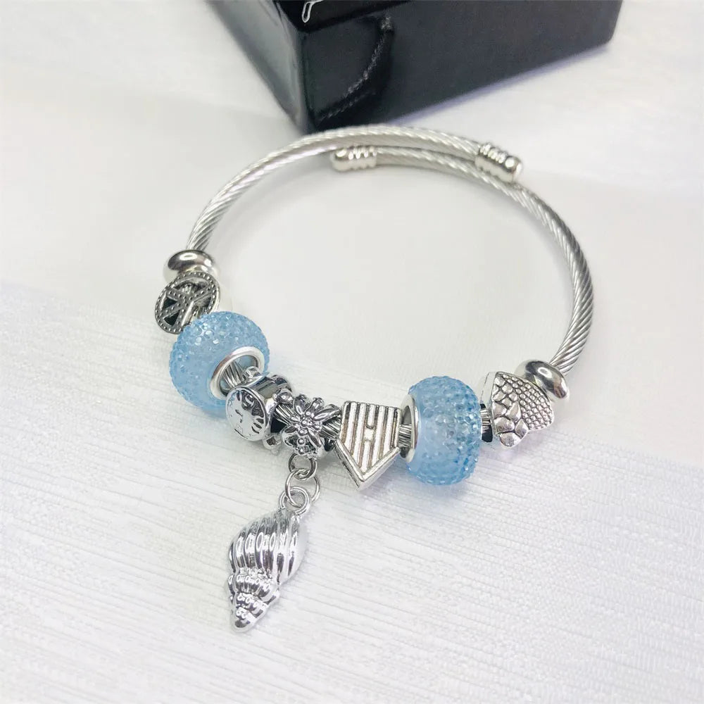 2026 Sea Turtle Shell Conch Pendant Stainless Steel Charm Bracelet for Women Gift Jewelry