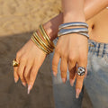 18K Gold Plated Stainless Steel Texture Earrings Cubic Zirconia Bangles Domed Flex Snake Chain Cuff Bangles