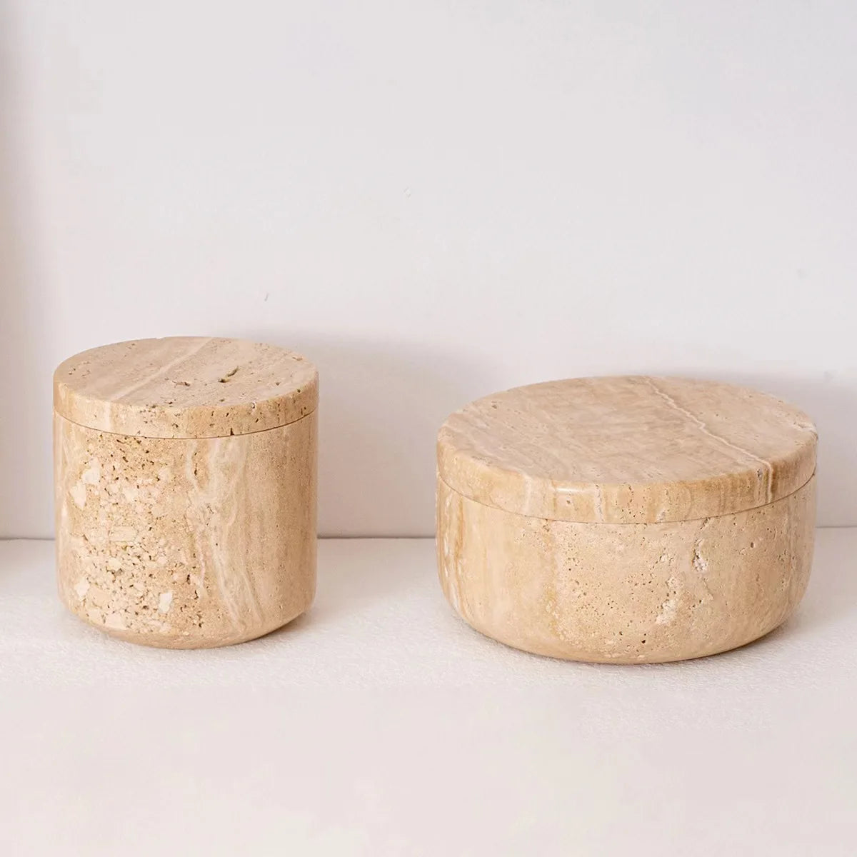 Empty Natural Beige Stone Marble Travertine Candle Jars Cosmetic Kitchen Storage Jar with Lid