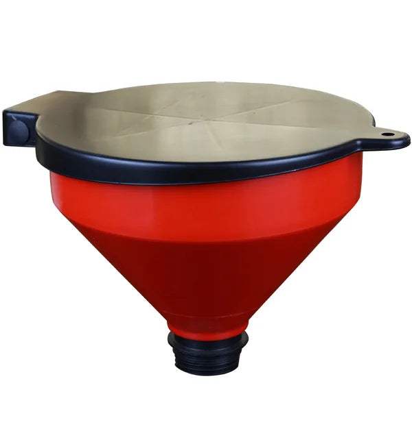 Oil Drain Funnel IBC 10" Tank Funnel with Hinged Lid and Filter 250MM Solvent Safety Drum Funnel with Mesh Filter and Flip Top
