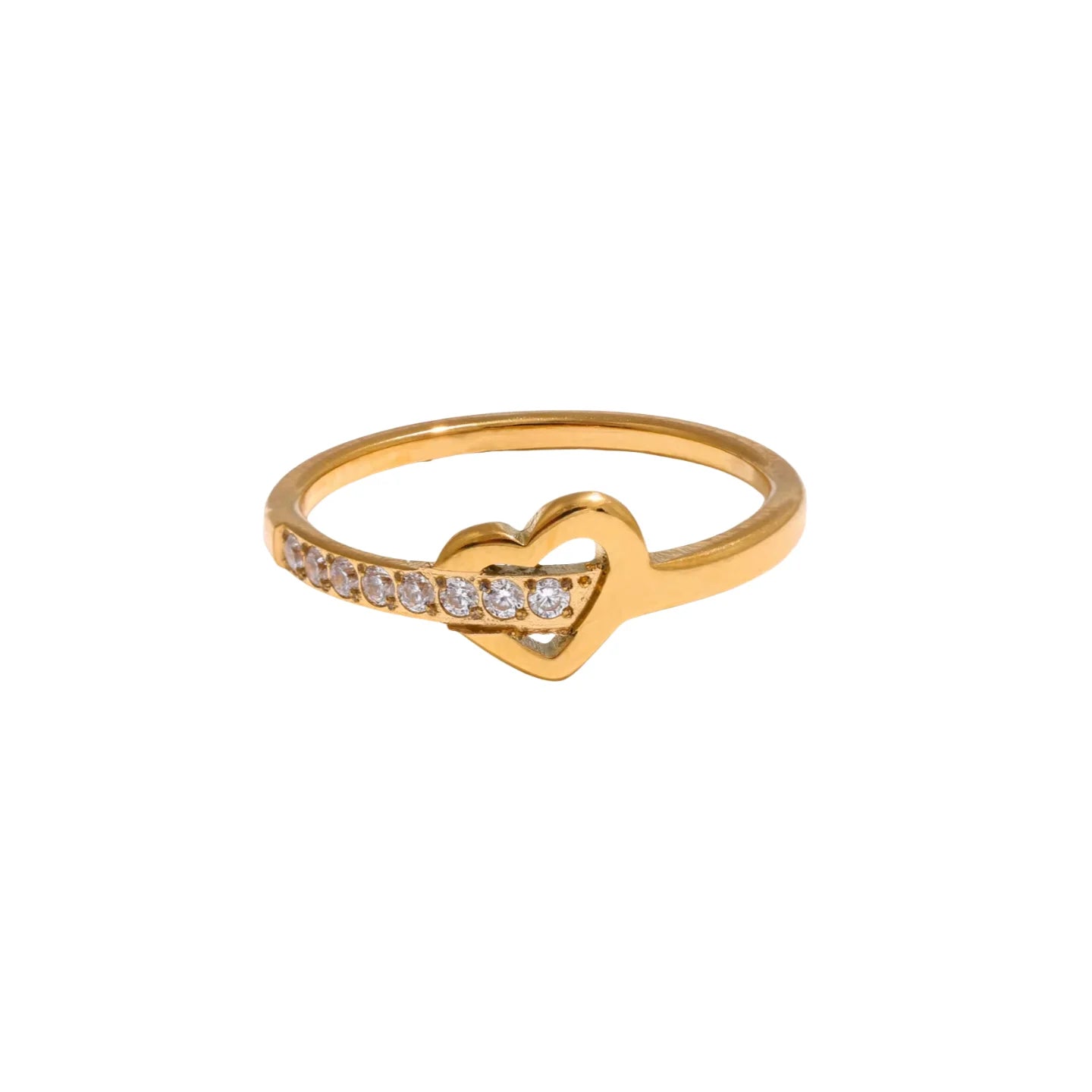 Luxury Women's 18K Gold Diamond Heart-Shaped Ring Stainless Steel with Romantic Bezel Inlaid New Fashionable Jewelry Gift