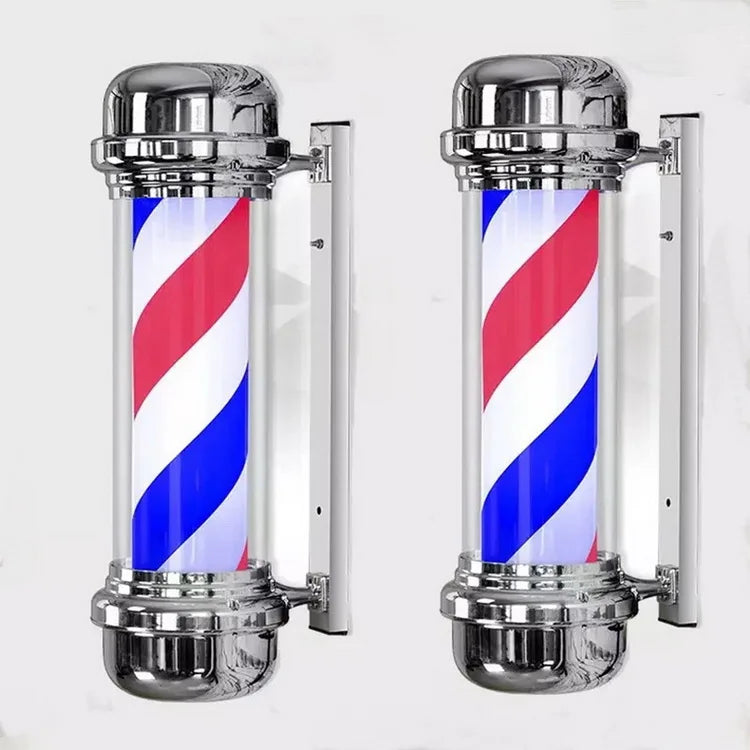 Kisen Barber LED Barbers Pole Red White Blue Hair Salon Logo Waterproof Rotating Light Outdoor Workshop Wall Light ABS Plastic