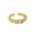 WMJT584 Fashion Gold-plated Hammered Woman Ring Jewelry Rectangle Zircon S925 Sterling Silver Jewelry Adjustable Wedding Ring