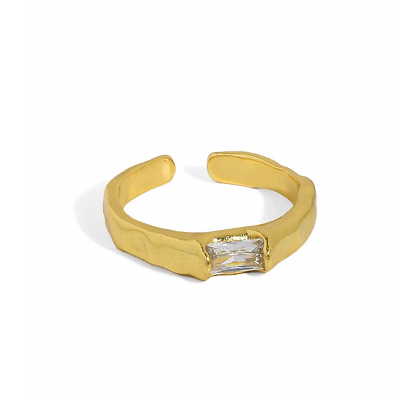 WMJT584 Fashion Gold-plated Hammered Woman Ring Jewelry Rectangle Zircon S925 Sterling Silver Jewelry Adjustable Wedding Ring