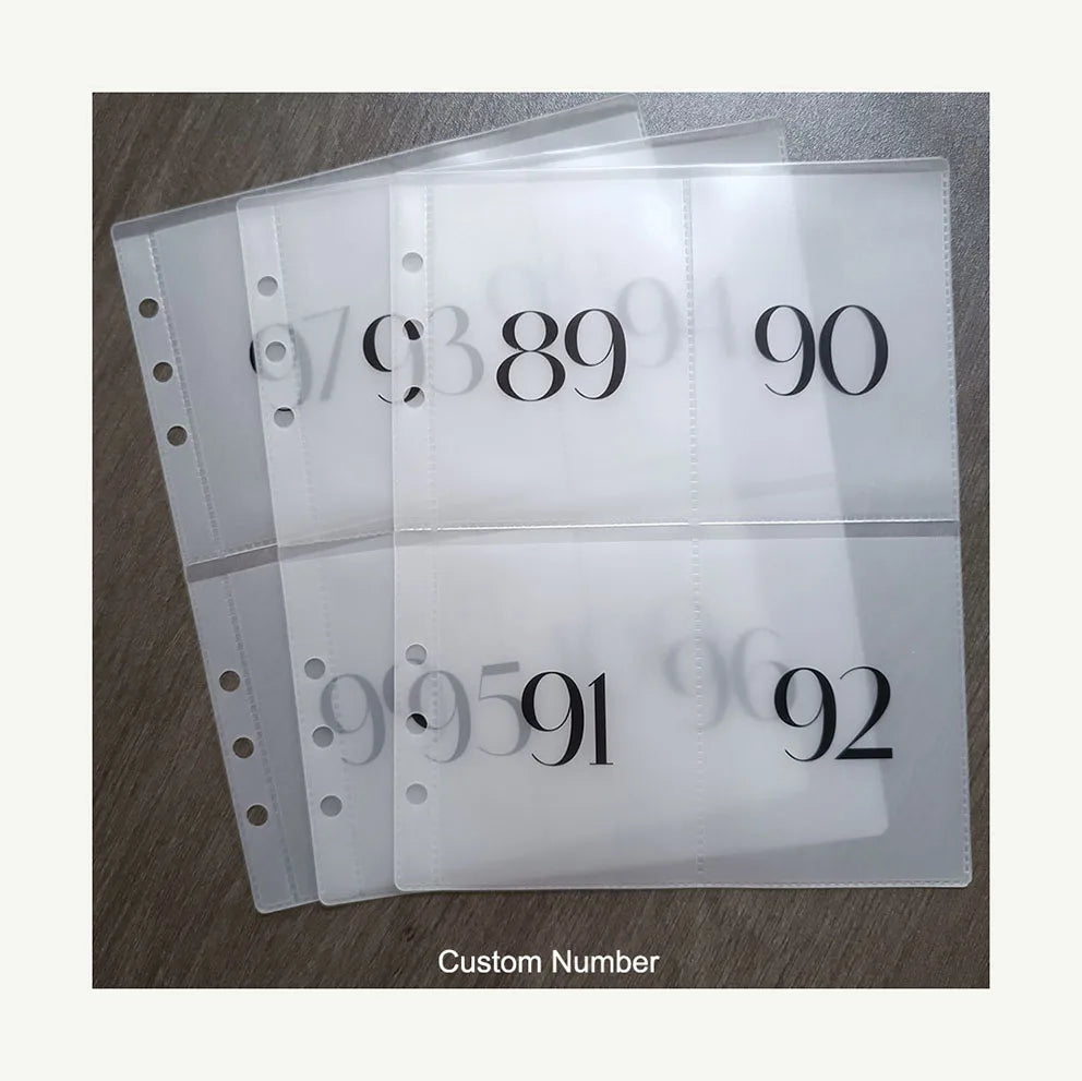 Customized Number Luxury Frosted Clear PVC 4-slot 100 Envelope Challenge Pouch Cash Wallet Envelope System Binder Pockets A5