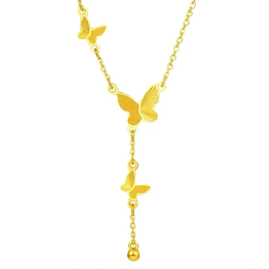 Fashion Jewelry Gold Plated Butterfly Necklace Stainless Steel Butterfly Tassel Pendant Necklace for Women