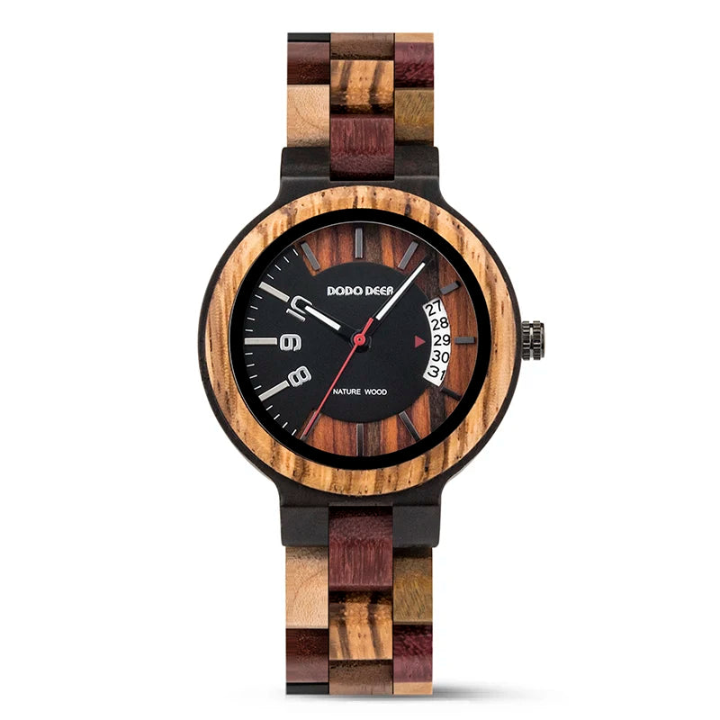 Fancy Calendar Personalized Style Luxury Handmade Wood Handmade Wood Wristwatch for Woman Ladies