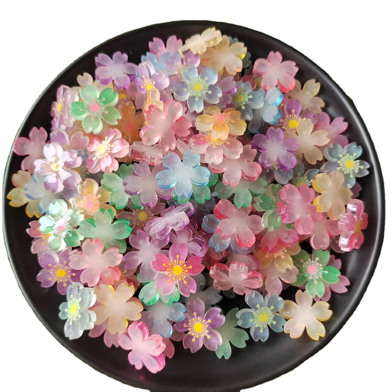 100pcs New Mini Luminous Cherry Blossom Diy Jewelry Resin Flower Accessories Craft Mobile Phone Case Beauty Hair Supply
