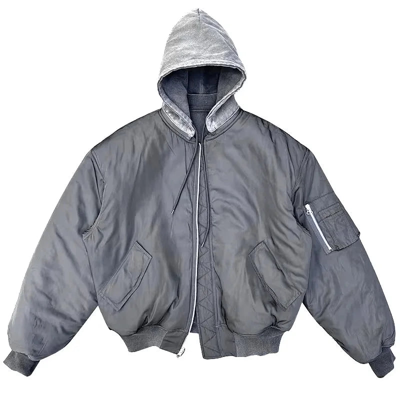 Wholesale OEM Service Custom Men's MA1 Bomber Jacket with Stand Collar and Racing Hood Suede Waterproof Winter Coat