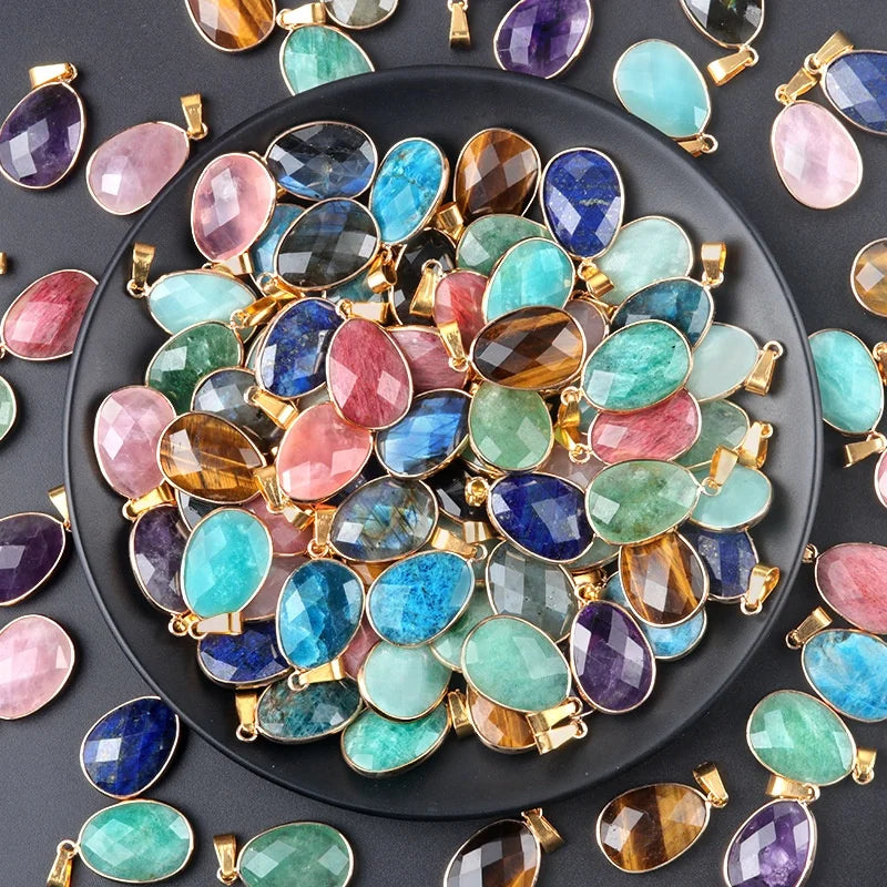 Natural Crystal Shaped Teardrop Faceted Copper Clad Single Hole Pendant Semi-precious Stone Head DIY Necklace