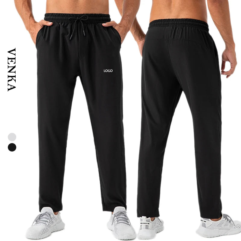 Solid Color Custom Logo Fitness Pants Men's Quick Dry Loose Straight-leg Sweatpants With Pocket Running Gym Training Pants