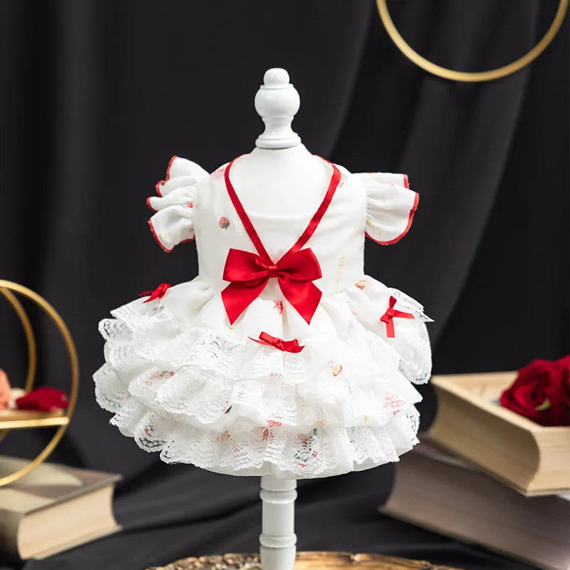 OEM ODM Factory Direct Dog Skirt Dress Cute Princess Frocks with Lace Flower Solid Cotton Pet Clothes for Summer