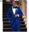 Royal Blue Black Satin Shawl Lapel Wedding Men Suits Best Groomsman Marriage Tuxedos Cheap Suit for Men WF879