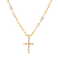 Newest Cross Pendant Imitation Pearl Bead Splicing Necklace Waterproof Gold Plated Stainless Steel Paperclip Chain Jewelry