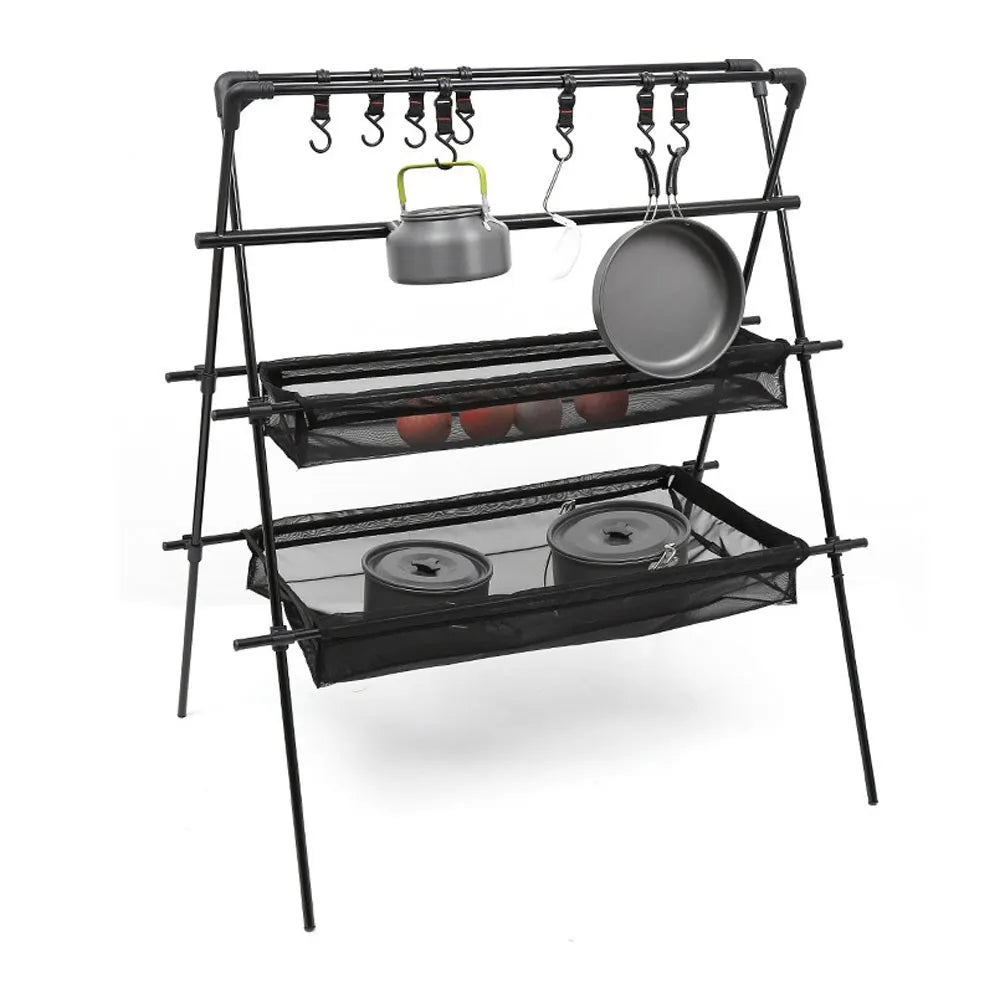 Camping Storage Rack Multi-Layer Cookware Hanger Triangle Stand Aluminum Alloy Storage Shelf Organizer for Outdoor Camping Picni