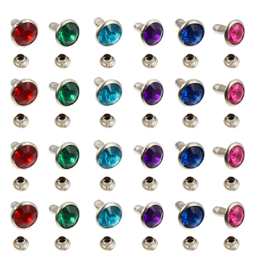 Wholesale 8mm Colorful Crystal Rhinestone Copper Gem Stud Rivets for Leather Belt Garment Bag  Dog Collar DIY Horse Brow Band