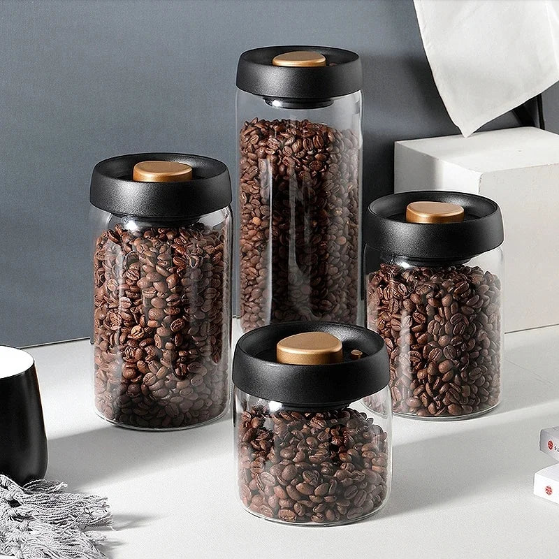 Coffee Beans Vacuum Sealed Tank Glass Food Storage Tank Household Moisture-proof Air Extraction Tea Storage Tank