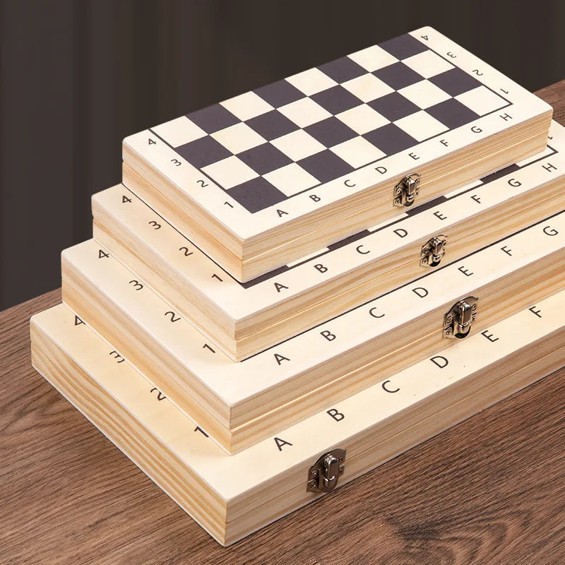 Promotional Eco-Friendly Classical Foldable Wooden Chess Box Set Puzzle Board Game for Educational Board Toy