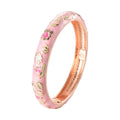 Daili Hot Sale Colorful Pink Flowers Bangles Zinc Alloy Gift Choice Gold Plated Handmade Enamel Cuff Bracelet for Women