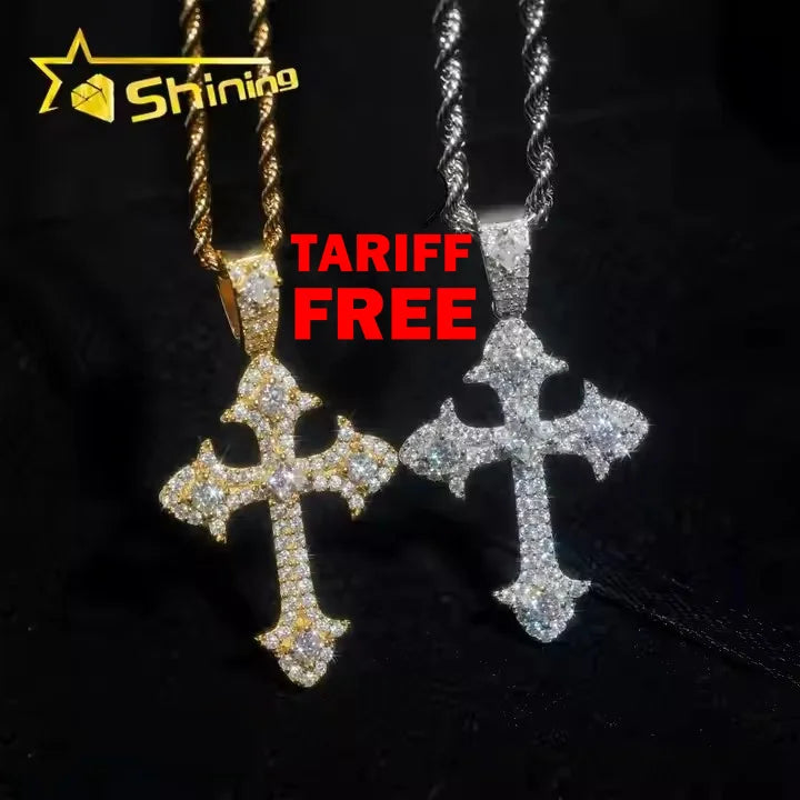 48H Fast Shipping Free Rope Chain Pass Diamond Tester Hip Hop Jewelry 925 Sterling Silver VVS Moissanite Diamond Cross Pendant