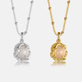 FUAMAY Jewelry Beaded Chain Simple Necklaces for Women Solitaire White Onyx Big Gem Silver Necklace