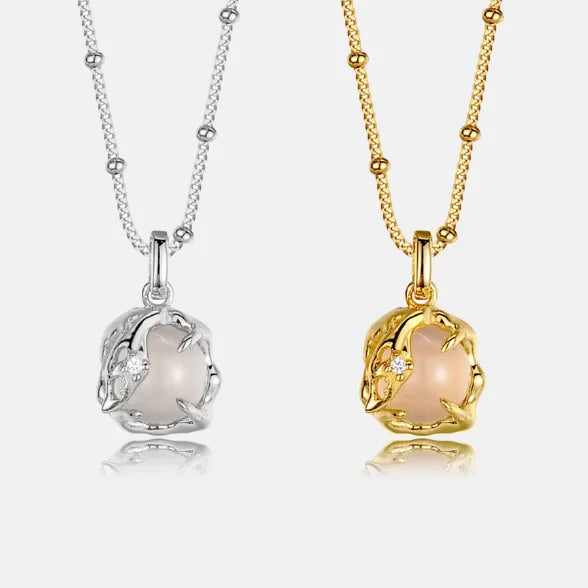 FUAMAY Jewelry Beaded Chain Simple Necklaces for Women Solitaire White Onyx Big Gem Silver Necklace
