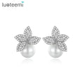 LUOTEEMI Wholesale Free Shipping Hot Sale Women Luxury Clear Cubic Zircon Paved Wedding Pearl Earrings for Brides