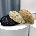MIO Summer Hollow Crochet Beret Hat Black Khaki Fashion Painter Hat Sun Protection Straw Hat Beret for Women