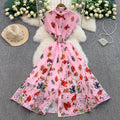 Retro-style Printed Collar Dress Women's Summer Single-breasted Chiffon Dress