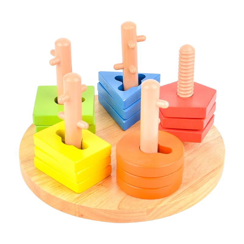 Manufacturer Wooden Blocks Building Educational Color & Shape Twisting Puzzle Set Toys Creative Toy for Children's Gift