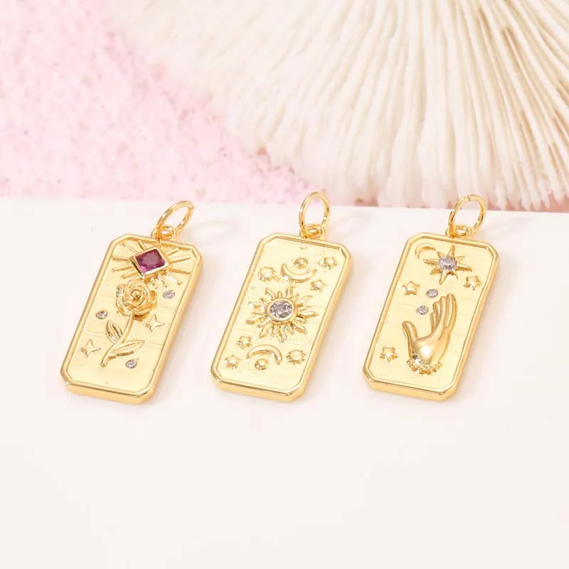 Wholesale 14K Gold Plated Rectangle Flower Sun Necklace Jewelry Pendants Charm for Jewelry Making