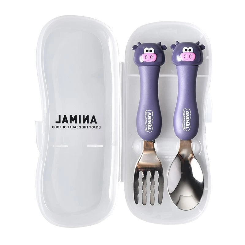 Best Selling Cartoon Children'S Spoon Fork Set Elementary Kids Children Portable Cartoon Animal Cutlery Set