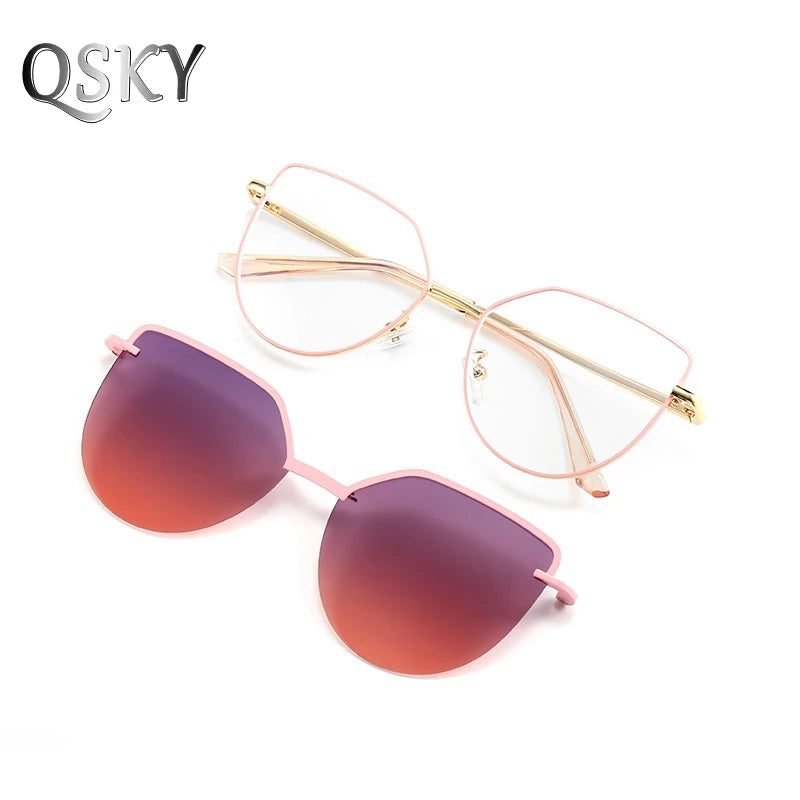 Polarizing Clip on Frames Anti Blue Light Optical Clip on Eyeglasses 2 in 1 Vintage Cat Eye Magnetic Uv400 Sunglasses Eyewear