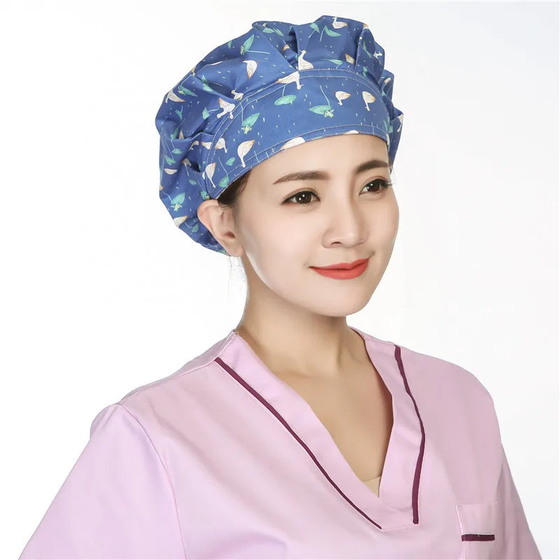 Best Quality Solid Color Satin Embroidered Scrubs Hat for Vets Nurses Doctors Bow Tie-Twill Fabric 100% Cotton Unisex Hospital