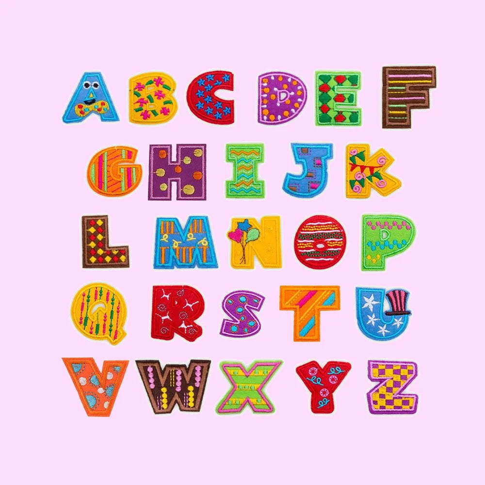 Hot Sale New Style Cartoon Embroidered Patches Wholesale Heat Press Cloth Applique Custom Colourful 26 Letter Embroidery Patch