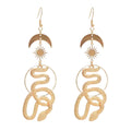 Punk Gold Metal Sun Moon Snake Dangle Earrings for Women Boho Holiday Party Jewelry Gift