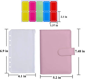 A6 Magnetic PU Leather Binder Cover Notebook A6 Binder Pockets 6 Ring Loose Leaf Bags Gift Envelopes