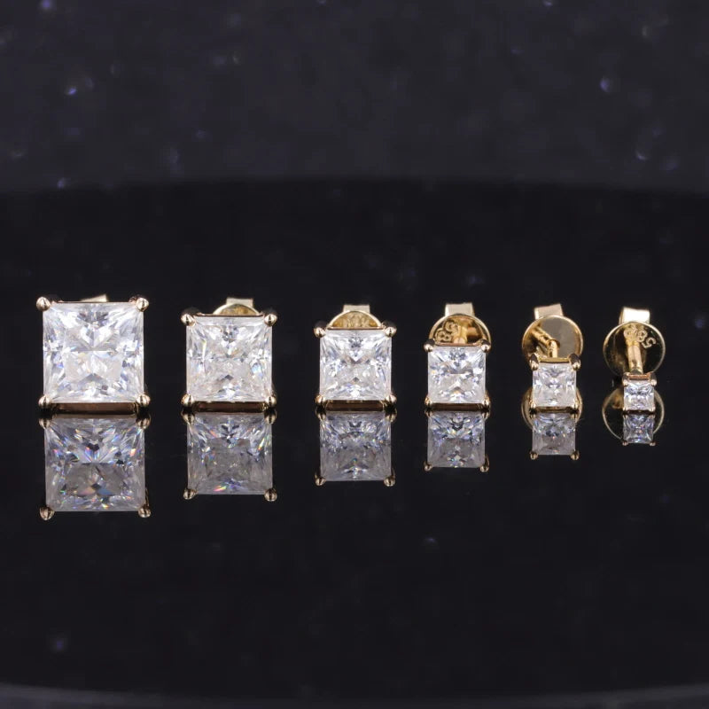 Starsgem Fine Jewelry Earrings Princess Cut Moissanite Stone 14k White Gold Stud Earrings Women