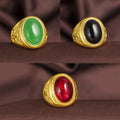 Waterproof Jewelry Brass Plated Gold Women's Wedding Party Ring Plated 24K Gold Agate Ring Men