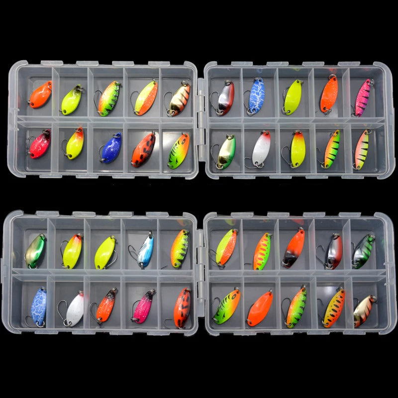 20pcs/box Metal Spoon Colorful Casting Trolling Spoons Spinner Fishing Lure Set Saltwater Tackle Hooks 2g 2.5g 3g 3.5g 4.5g 5.5g