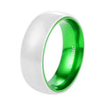 POYA Men's 8mm White Ceramic Wedding Ring With Green Aluminum Interior Comfort Fit Classic Tungsten Jewelry for Engagement Gift